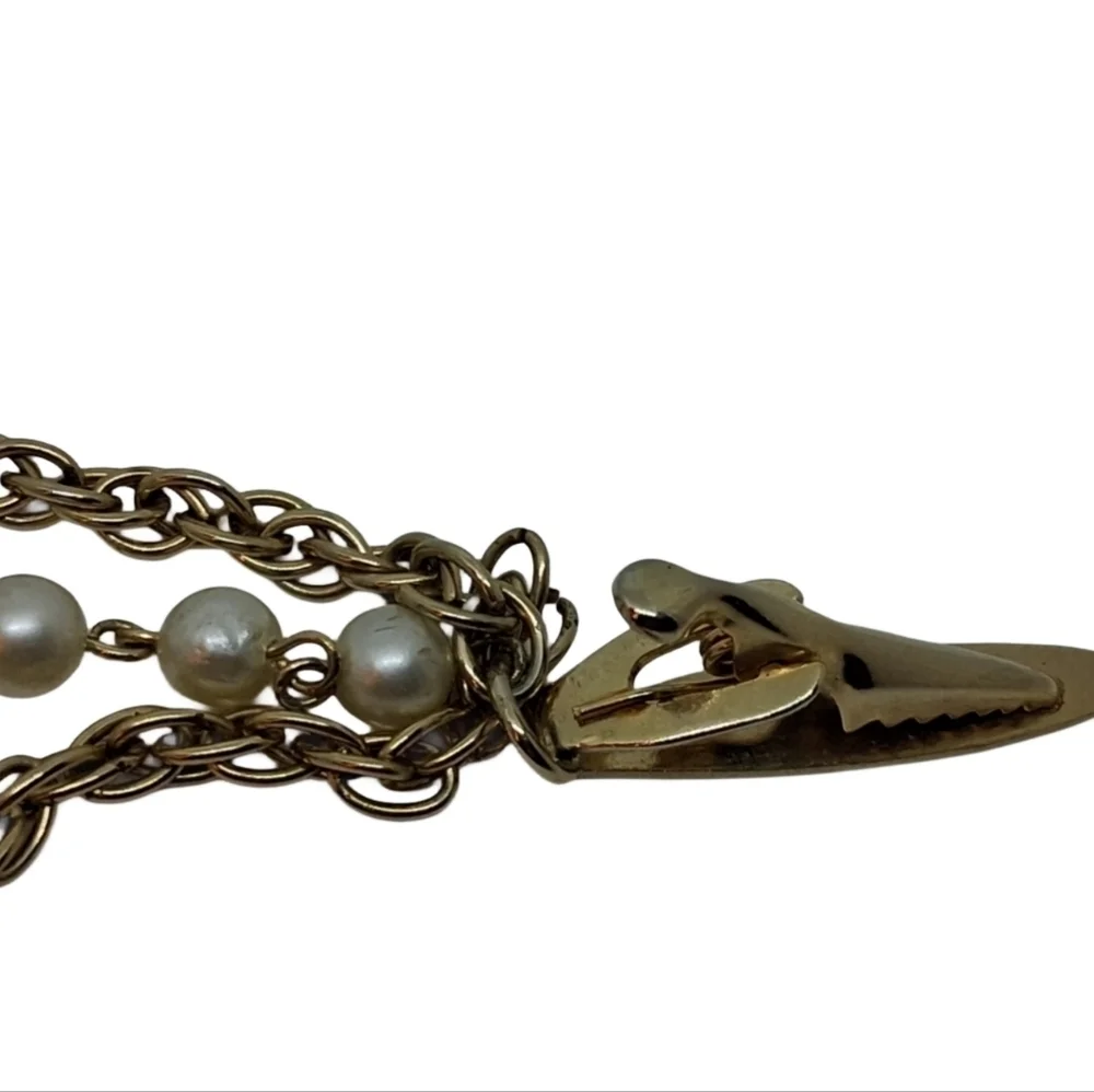 Vintage 1950s Gold Faux Pearl Sweater Clip Guard Cardigan Chain